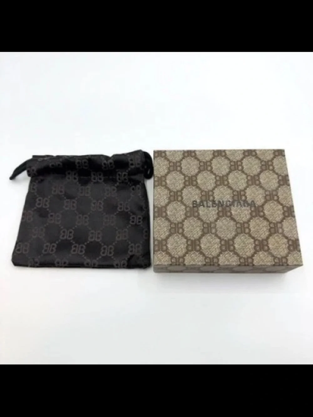 Gucci X Balenciaga Black Card Holder with Red and Navy Web Stripe